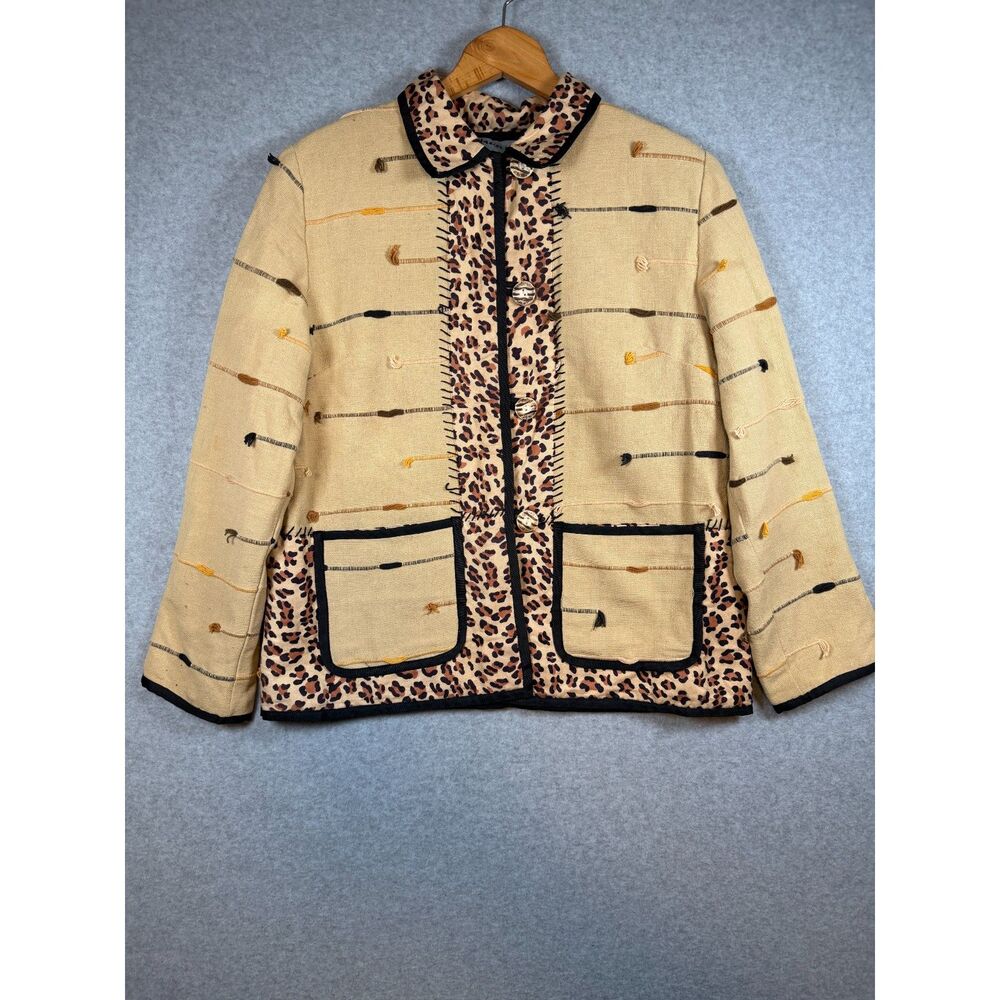 Vintage Indigo Moon Leopard Patchwork Jacket Cotton Art to Wear Size M 3887